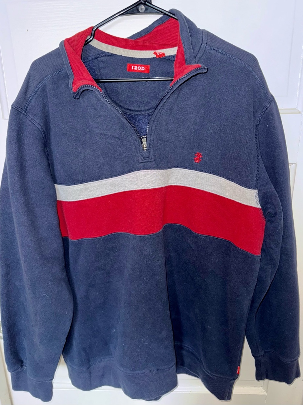 IZOD Men’s XL Navy Half-Zip Pullover Sweater with Red Stripe